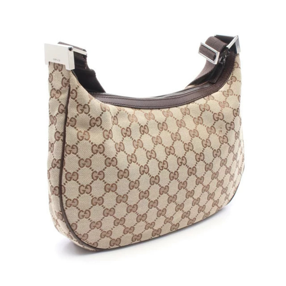 Gucci Brown Beige Shoulder Canvas Bag GG Cream Leather Tan Cream